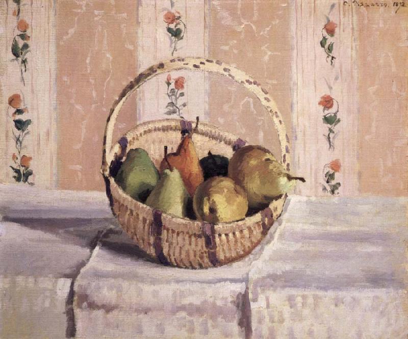 Camille Pissarro apples and pears in a round basket oil painting image